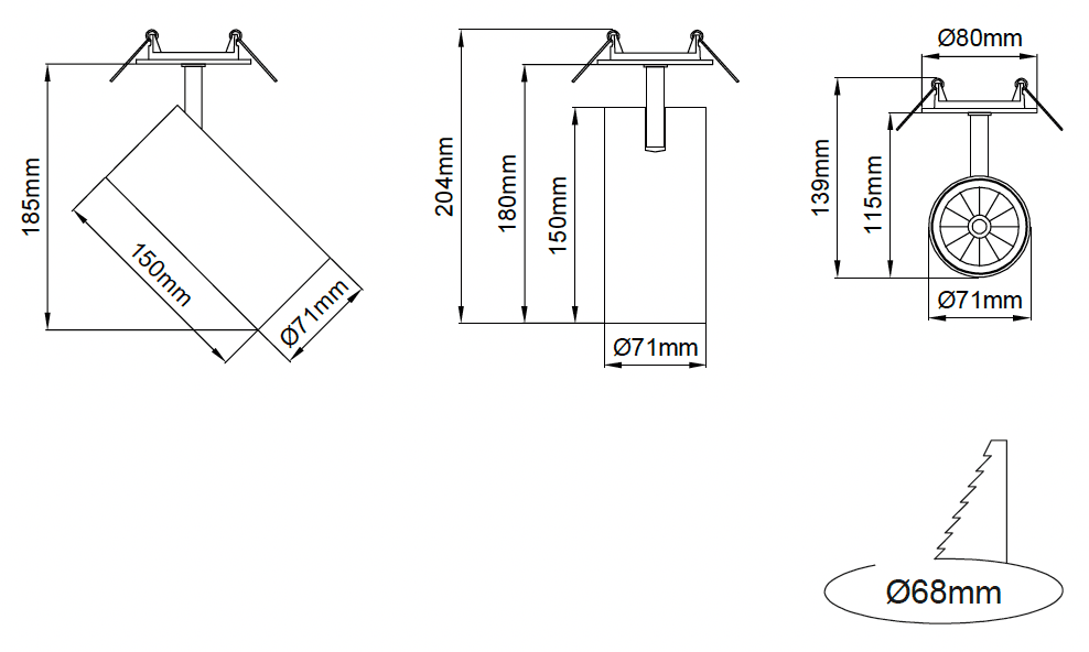 Silindir Maxi Recessed – Technische Zeichnungen