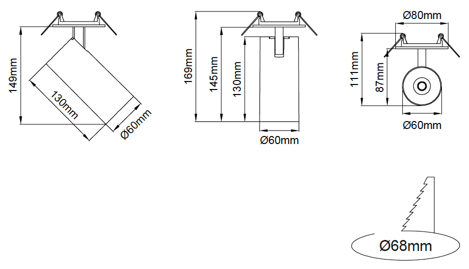 Silindir Midi Recessed – Dessins techniques
