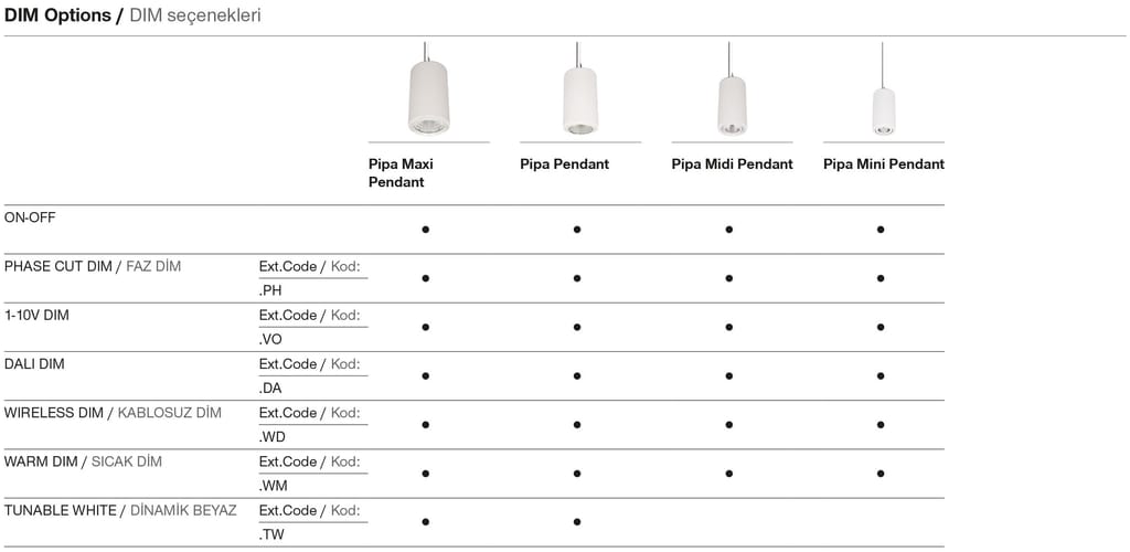 Pipa Midi Pendant – Options de gradation
