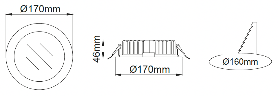 Lumea Midi Downlight – Technische Zeichnungen