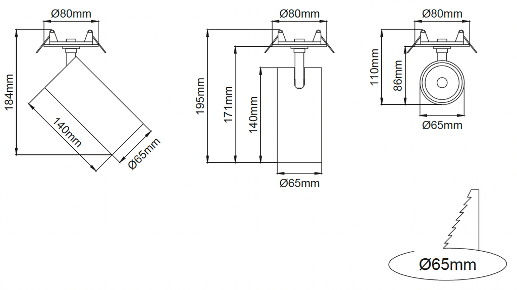 Silindir Deep Opto 65 – Dessins techniques