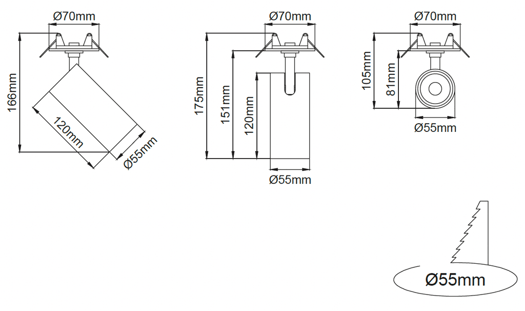 Silindir Deep Opto 55 – Dessins techniques