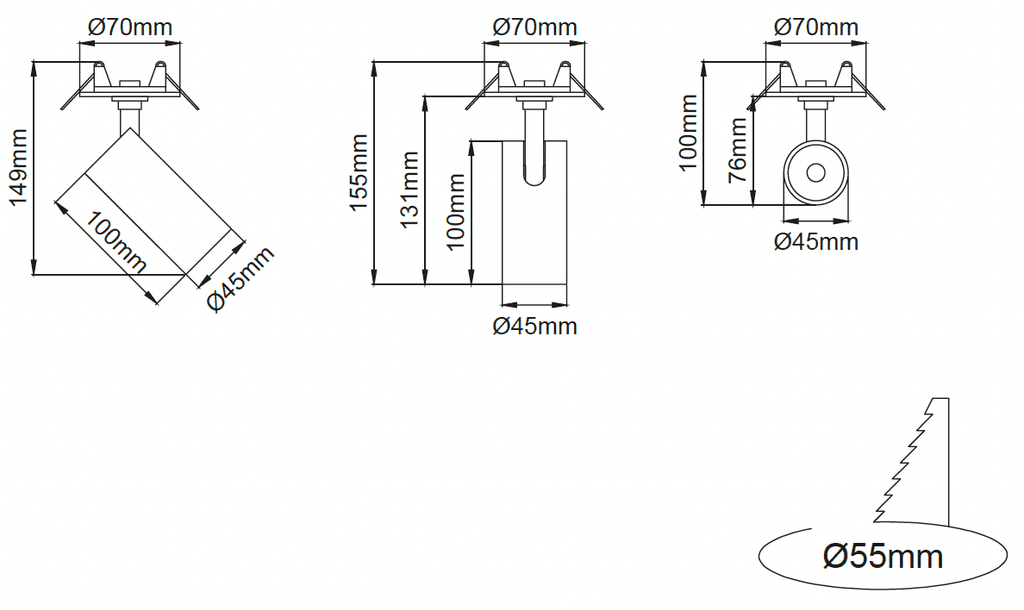Silindir Deep Opto 45 – Dessins techniques