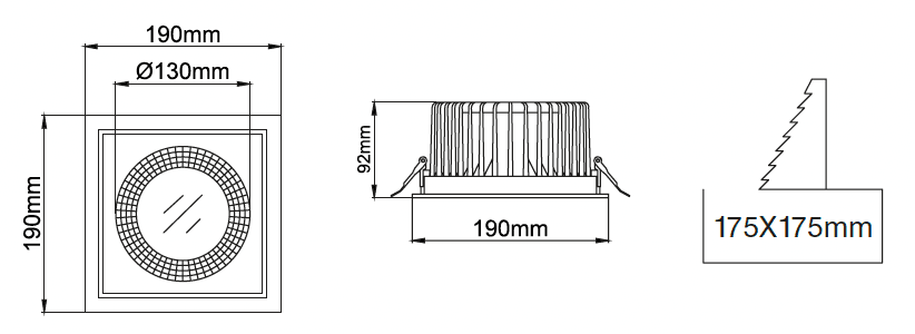 Leila Square Downlight – Dessins techniques